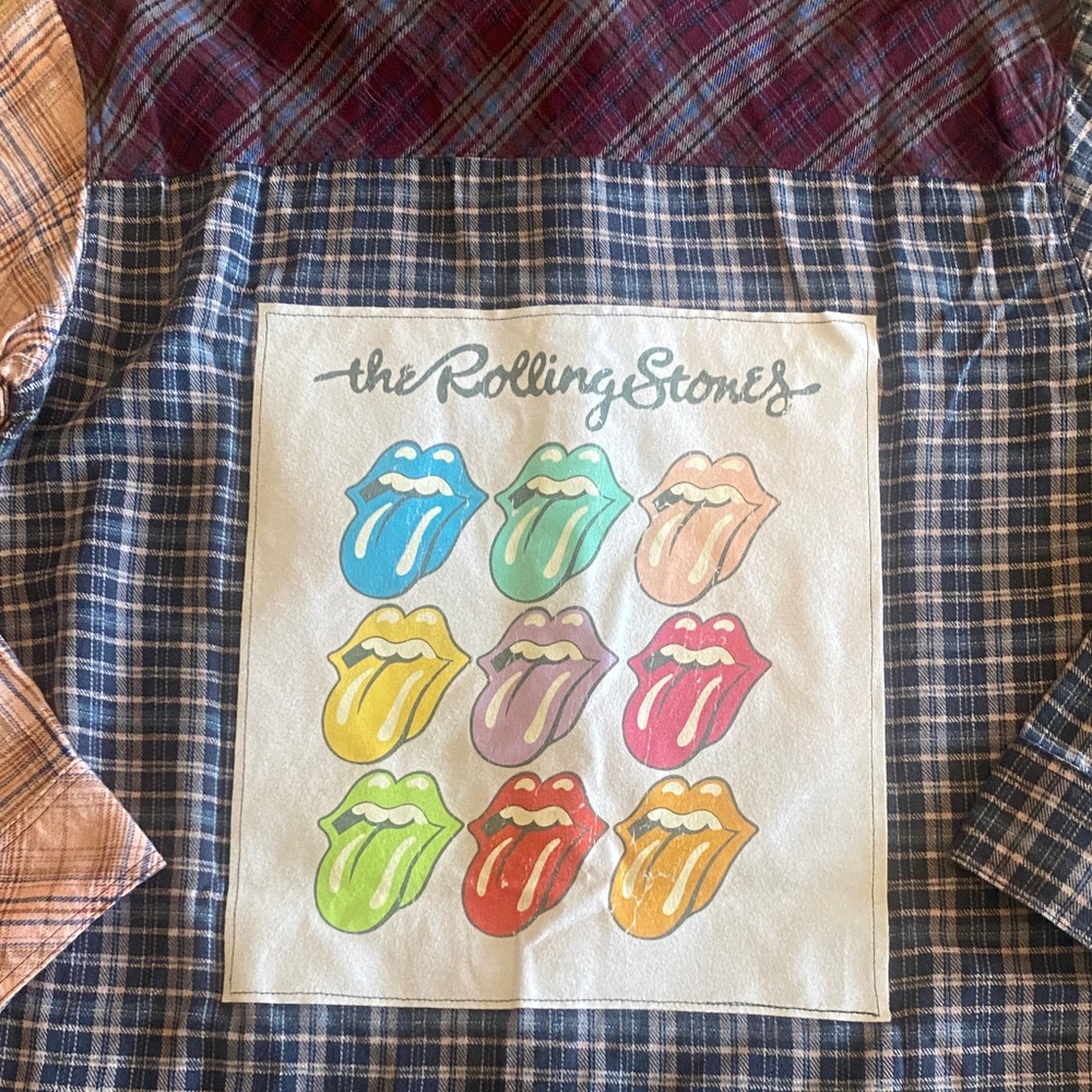 Rewind Upcycled Plaid Rolling Stones shirt - Picture 5 of 6